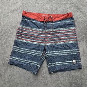 Katin USA Board Shorts Mens 34 Blue Red Striped Swim Trunks Surf Patch Beachwear